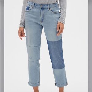 Gap Light Wash Patchwork Distressed Girlfriend Jeans